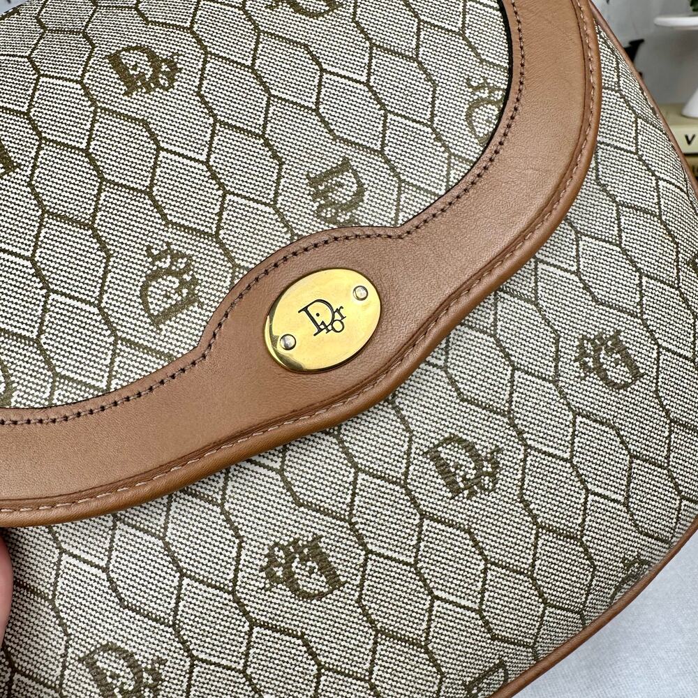 Dior Beige Monogram Canvas Shoulder Bag with Tan Leather Trim - Picture 6 of 16